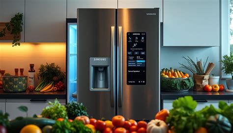 dettaglio tecnologico di un frigorifero smart con pannello di controllo touch e connettività wifi
