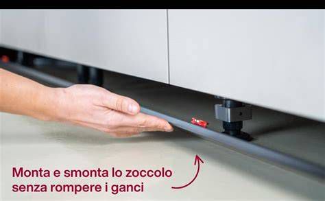 Dettaglio di piedini e zoccolo di una base cucina