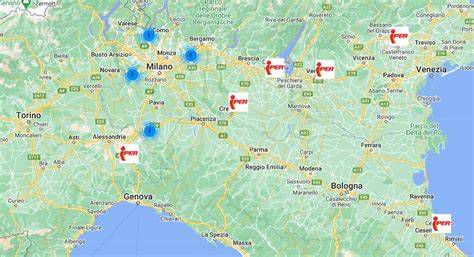 Mappa dei punti vendita di Progetto Fuoco e Regno del Fuoco nell'area di Cuneo e Mondovì