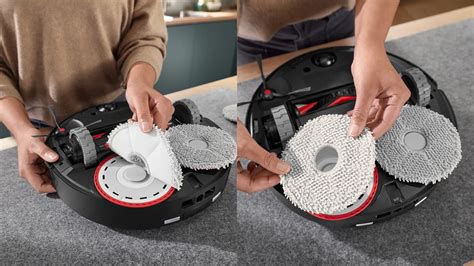 Robot lavapavimenti con panni rotanti in azione