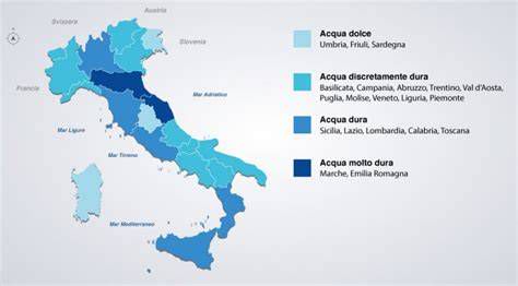 Mappa dell'Italia con indicatori di qualità dell'acqua potabile