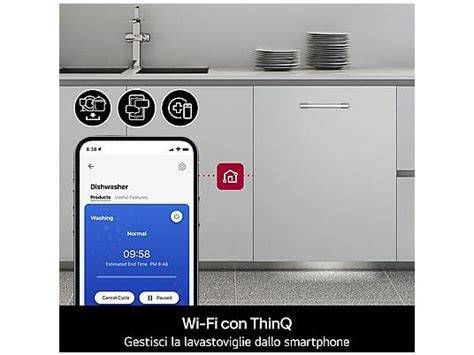 Icona di connettività Wi-Fi con lavastoviglie e smartphone