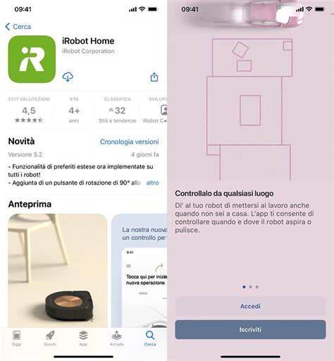 Interfaccia dell'applicazione mobile iRobot Home su smartphone