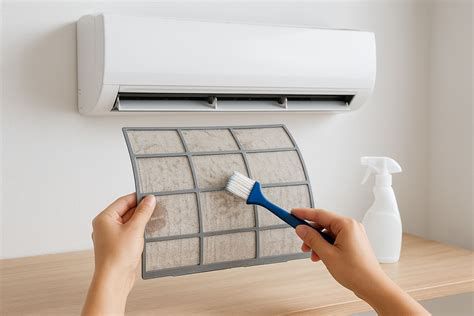 Persona che pulisce i filtri del climatizzatore