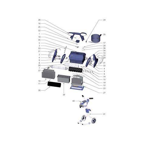 Schema tecnico esploso di un robot pulitore per piscine