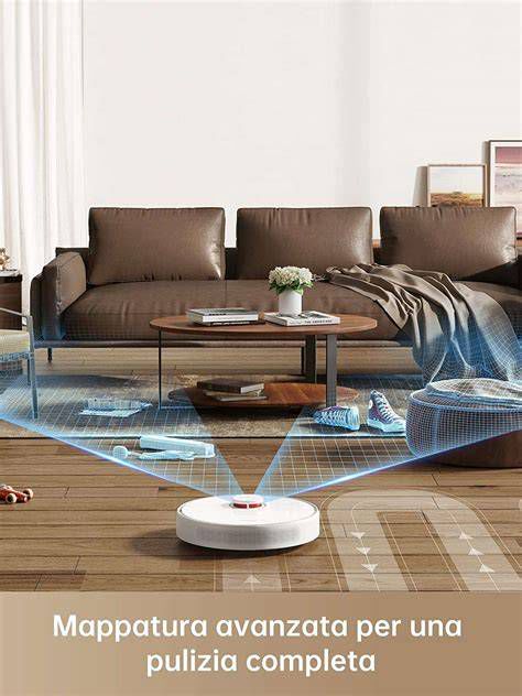 Robot aspirapolvere in funzione su una terrazza moderna
