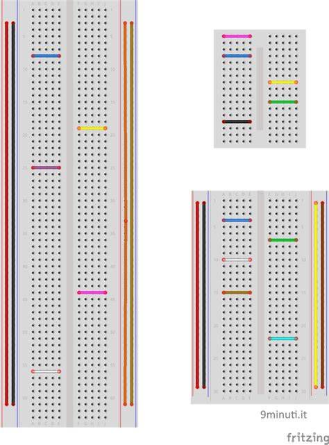 Esempio di breadboard con collegamenti