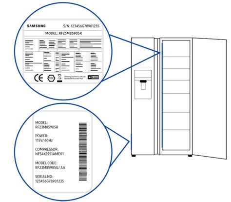 Etichetta del modello su frigorifero Samsung