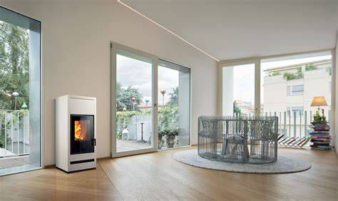 Stufa a legna design moderno in ambiente living